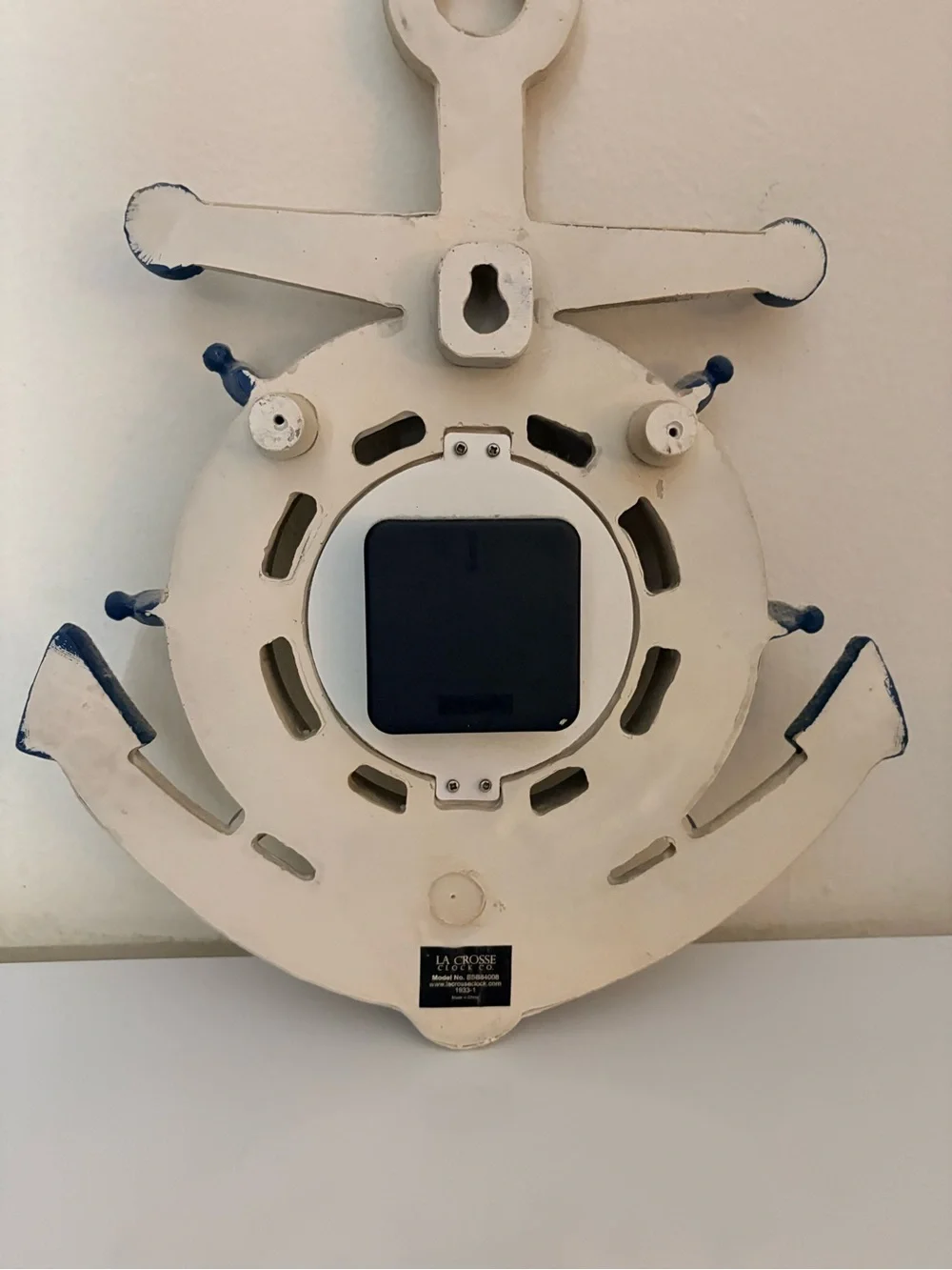 La Crosse Nautical Anchor Ship Wheel Wall Clock Coastal Beach Decor White Blue